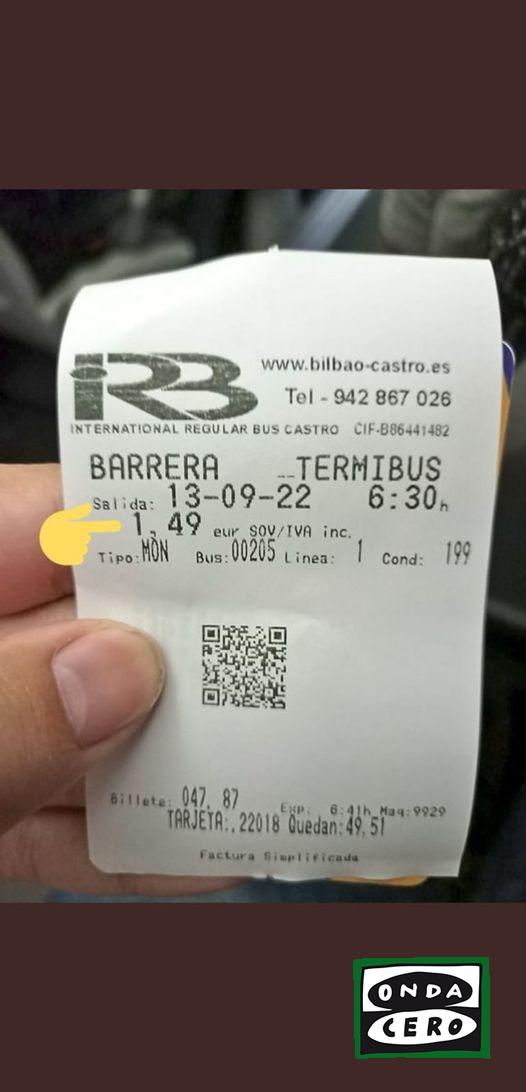 El precio del billete (tarjeta recarga) de la línea Castro-Bilbao-Castro se reduce a la mitad hasta el 31 de enero de 2023