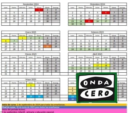El curso escolar 2024/2025 el 9 de septiembre manteniendo cuatro periodos de descanso