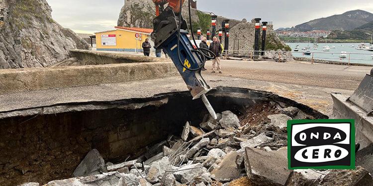 Fomento inicia una obra de emergencia para arreglar el socavón junto al pabellón náutico de Castro Urdiales